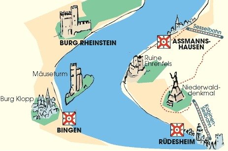 Mapa Rio Reno Bingen Rüdesheim