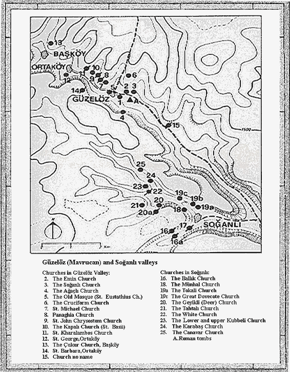 mapa das igrejas no Soganli